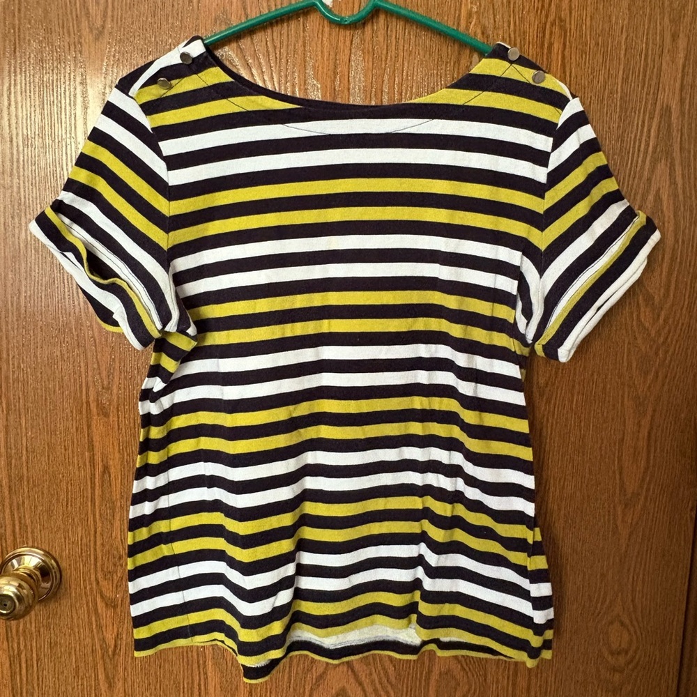 Croft & Barrow Black and Yellow Striped Short Sleeve Top